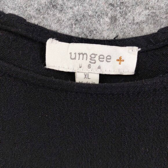 Umgee USA Black Linen Blend Dress Sz XL Raw Hem Cap Sleeve Boho Seam Details - Picture 7 of 7